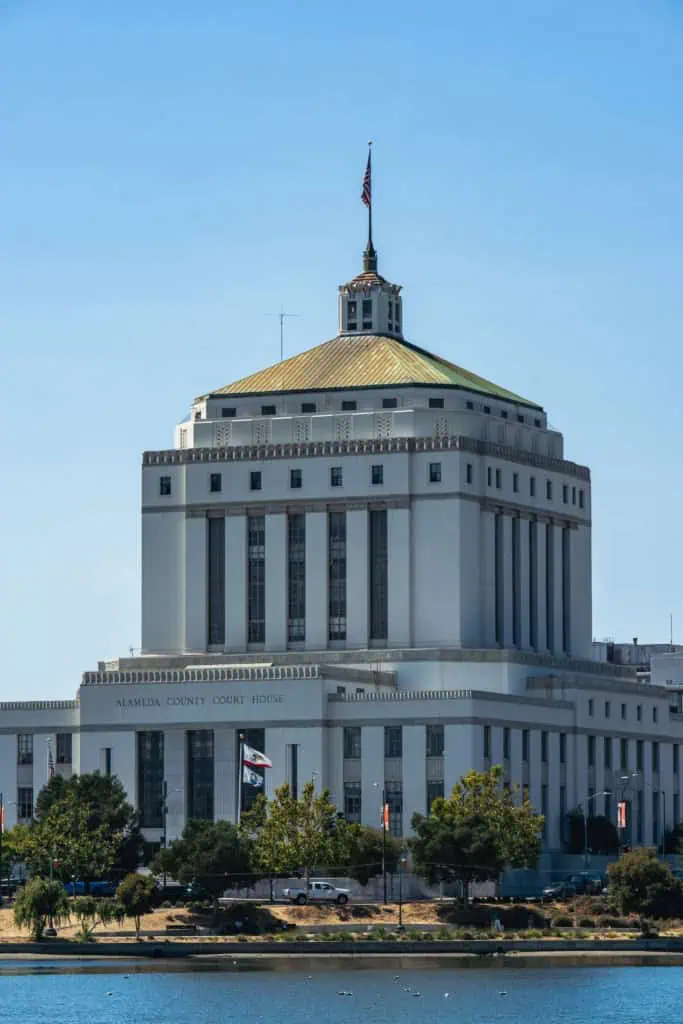 Alameda County Courthouse in Oakland, California, seen across Lake Merritt