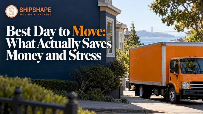 Moving truck parked on a residential street