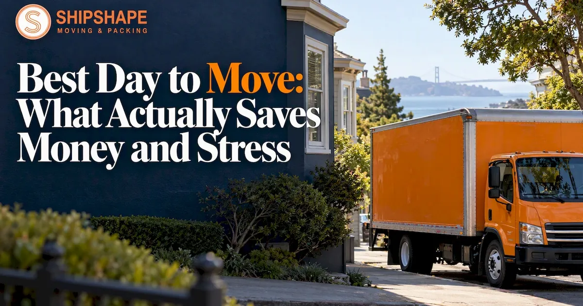 Moving truck parked on a residential street