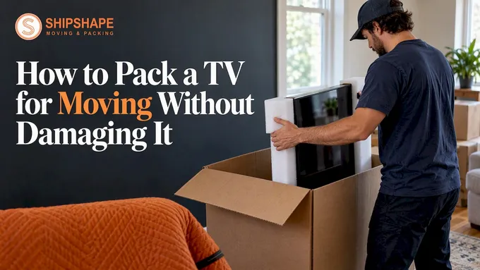 Upright television protected inside a moving box