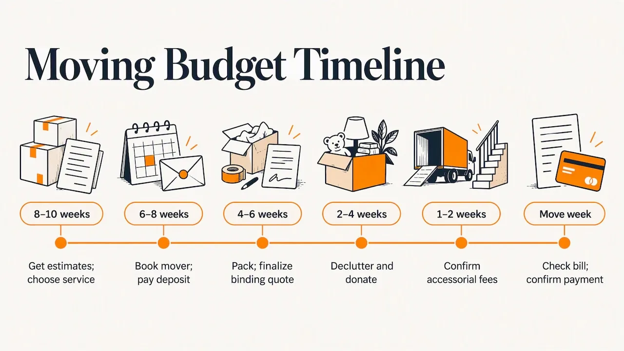 Six stages in a long-distance moving budget timeline