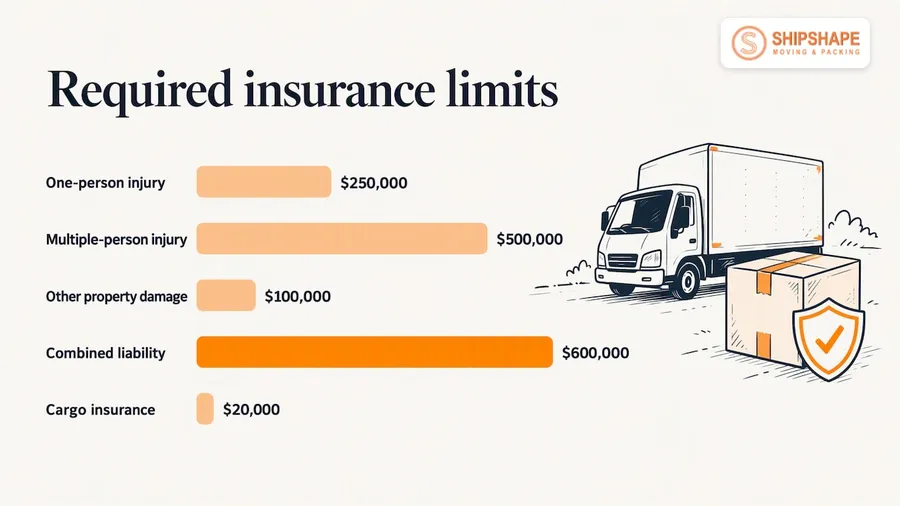 Chart of California's minimum liability and cargo insurance limits for household movers