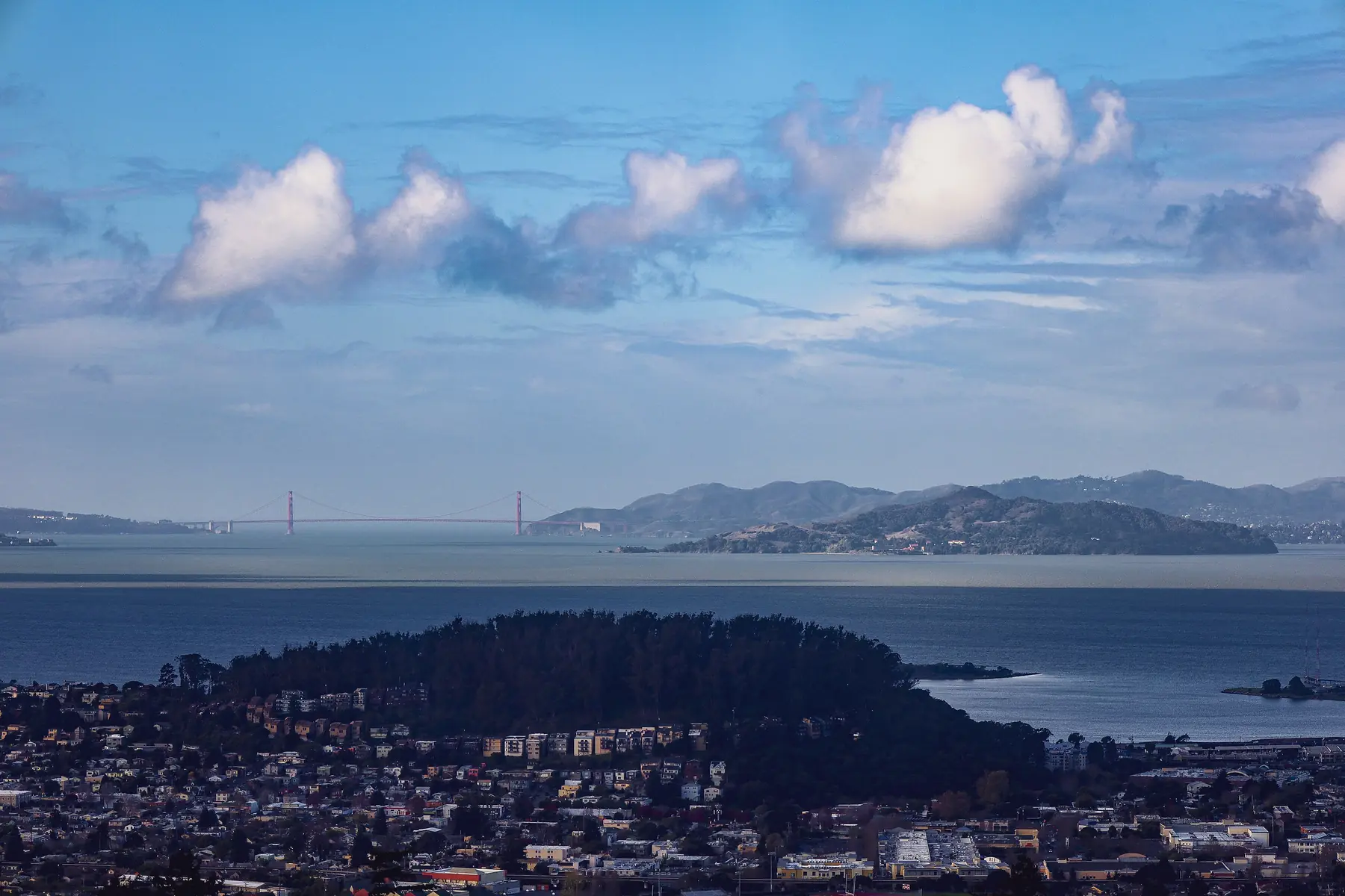 Albany Hill and San Francisco Bay seen from the hills above Albany, California