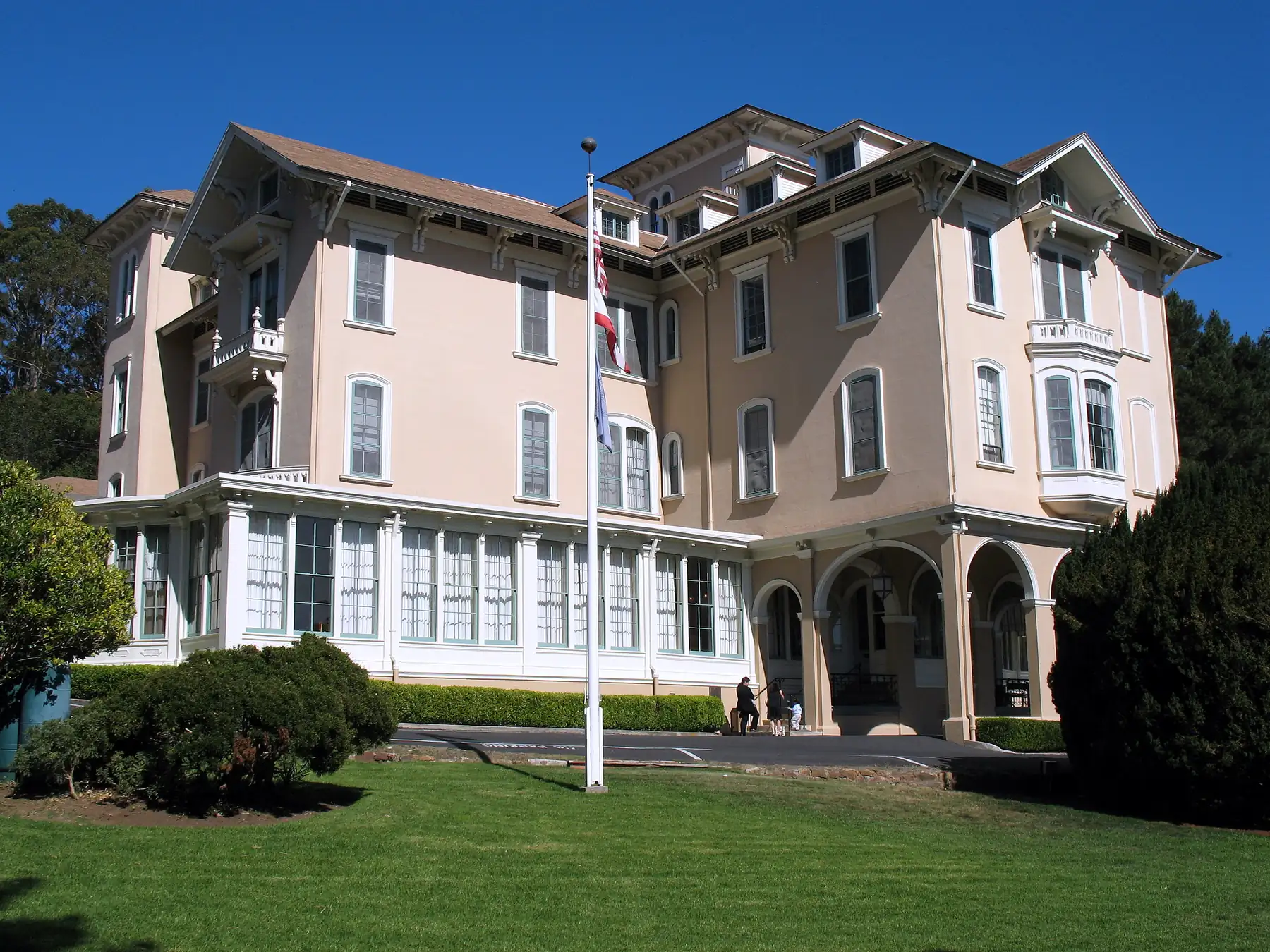 Historic Ralston House on a tree-lined campus in Belmont, California
