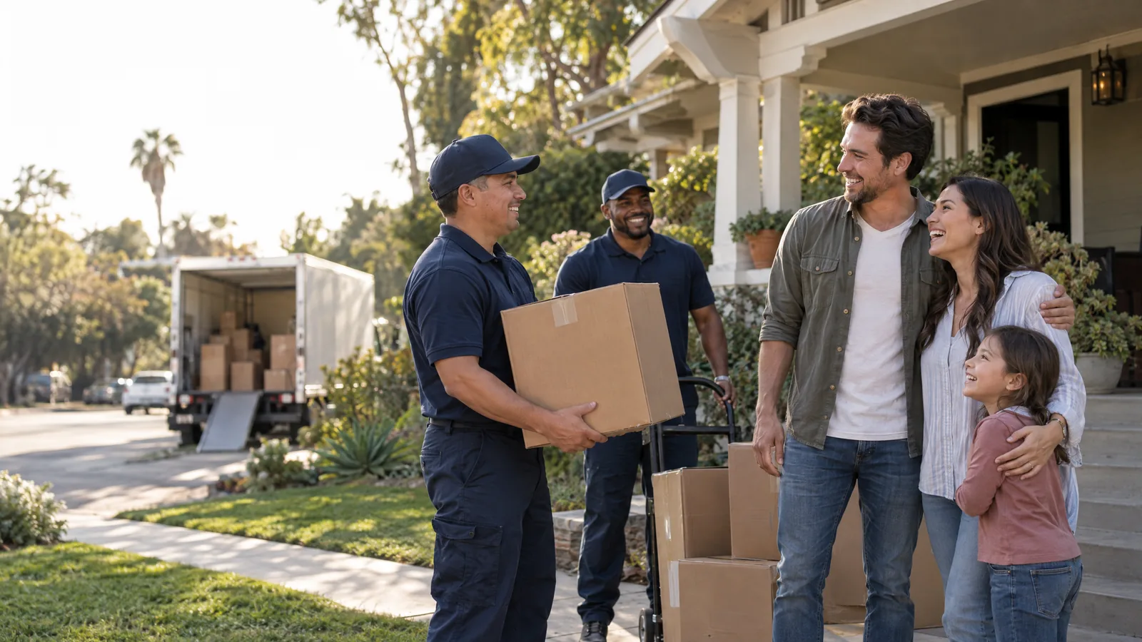 Customer thanking the ShipShape Moving crew outside their Berkeley home